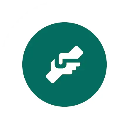 A green and white icon of a hand holding something.
