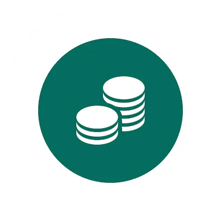 A green circle with two stacks of coins in it.
